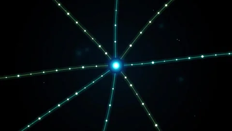 Abstract digital light rays flowing from central glowing orb against dark b.. Stock Footage 345895908