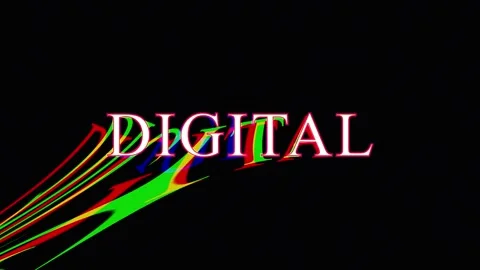 Abstract digital light streaks forming the word DIGITAL with glitch effects.. Video stock 344032430