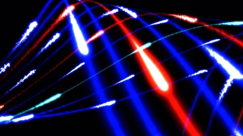 Abstract digital light trails flowing across dark background. Vibrant neon .. Видео 339059579