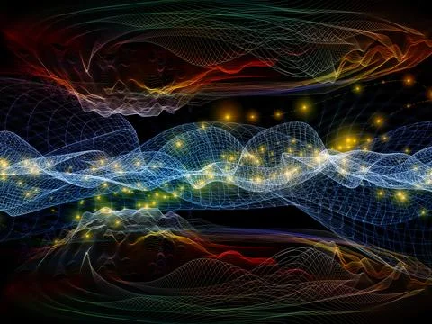Abstract Digital Light Waves and Glowing Data Network Background 库存插图