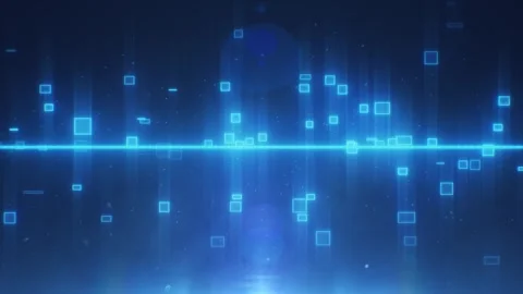 Abstract Digital Line and Blue Squares Grid Art Background with Futuristic Gl Stock Footage 341781353