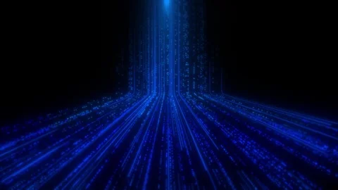 Abstract digital line speed trail data wave with glowing particles on dark Stock Footage 320679655