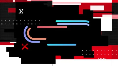 Abstract digital loading circle animation with glitchy red and black geometric Stock Footage 345778905