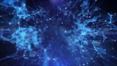 Abstract digital low poly data network flowing zoom in on blue background. Stock Footage 216724982