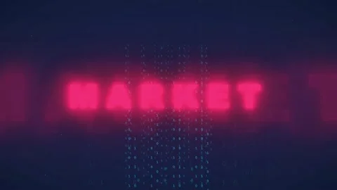 Abstract Digital Market Text with Glowing Red Neon Letters and Blue Binary Code Stock Footage 336779477