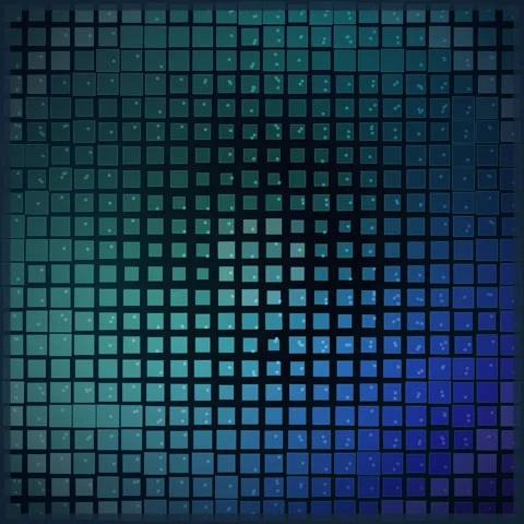 Abstract digital matrix background with glowing blue geometric tech patterns Stock Footage 345690787
