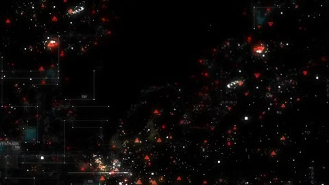 Abstract Digital Matrix: Red Triangles and White Particles in Dark Space Stock Footage 341377216