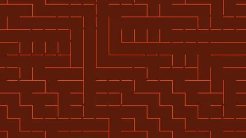 Abstract Digital Maze Pattern with Orange Lines on Dark Brown Background fo.. Stockillustratie