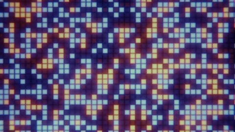 Abstract digital mosaic pattern with glowing blue and yellow squares on a dark Stock Footage 347881032