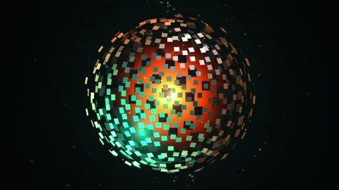 Abstract digital mosaic sphere spinning with vibrant light core on black ba.. Stock-Footage 347718202