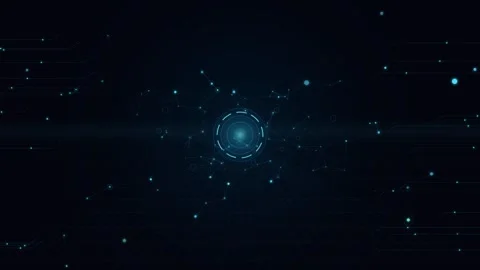 Abstract digital motion background featuring a glowing central circular int.. Stock Footage 346723629