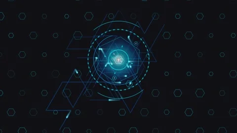 Abstract digital motion background with glowing blue futuristic circular hu.. Stock Footage 341220332