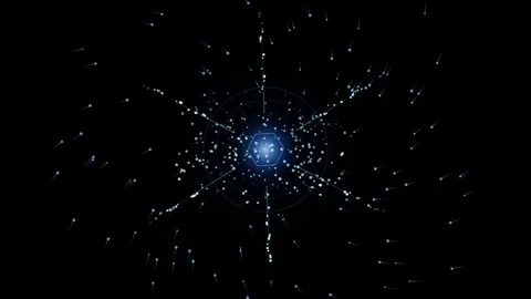 Abstract digital motion background showing flowing particles radiating from.. Stock Footage 345276876