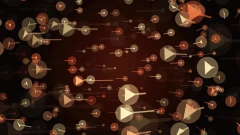 Abstract digital motion of glowing orange geometric triangles and particles in Stock Footage 343428914