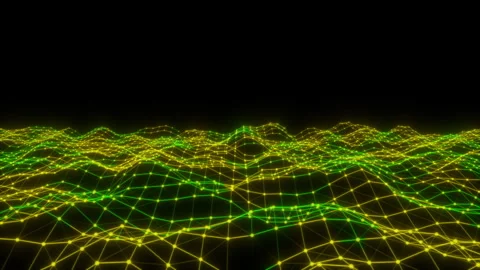 Abstract Digital Motion, Glowing Yellow Colors Wave With Dots And Lines Stock Footage 337279642