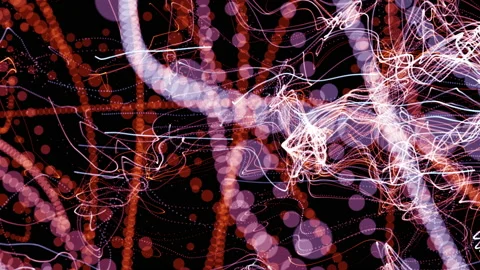 Abstract digital multicolored chaos wave with flowing small particles Video stock 131696802