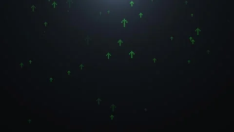 Abstract digital neon arrows flying upward in an animated cycle on a black ba Stock Footage 325988145