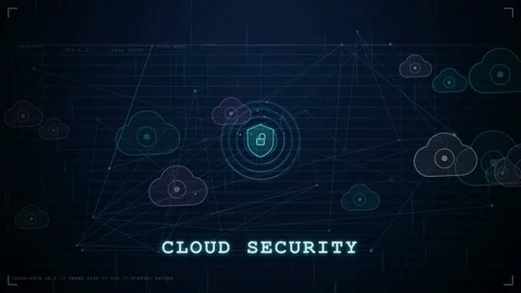 Abstract Digital Network Animation with Cloud Security Icons and Data Vidéo 345753568