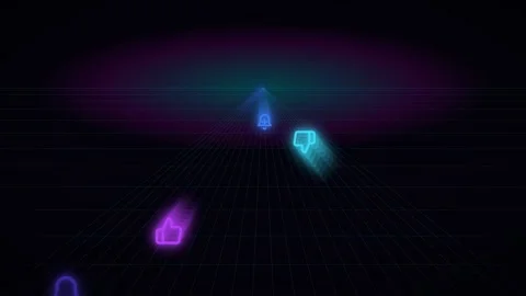 Abstract Digital Network Animation with Floating Social Media Icons and Neon Stock Footage 344773704