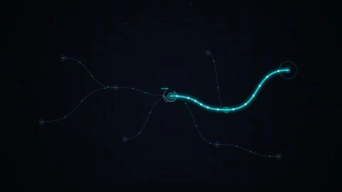 Abstract Digital Network Animation with Glowing Cyan Data Flowing Along Stock Footage 344829983