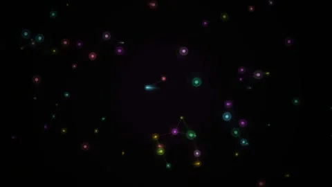 Abstract digital network animation with glowing multicolored nodes and dynamic c Stock-Footage 347081189