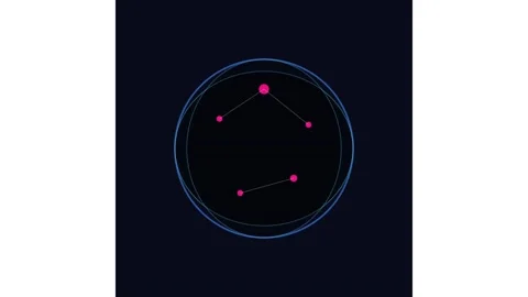 Abstract digital network animation with rotating geometric circles and pulsing Stock Footage 338189053