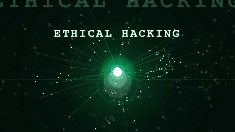 Abstract Digital Network Background with Ethical Hacking Text and Glowing Green Stock Footage 343159776