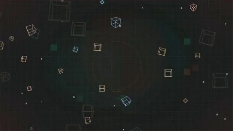 Abstract Digital Network Background with Floating Geometric Cubes and Data Grid Stock Footage 339316163