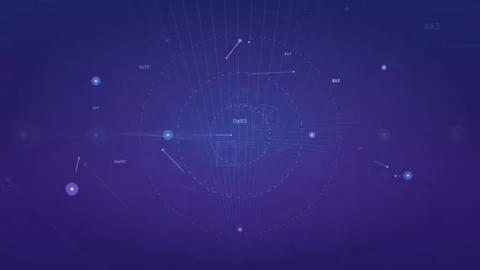 Abstract digital network background with floating geometric shapes and data Stock Footage 339317276
