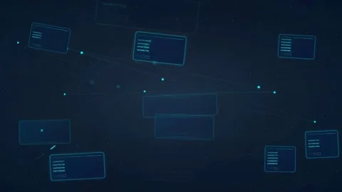 Abstract Digital Network Background with Floating Data Windows and Glowing Blue Stock Footage 339317312