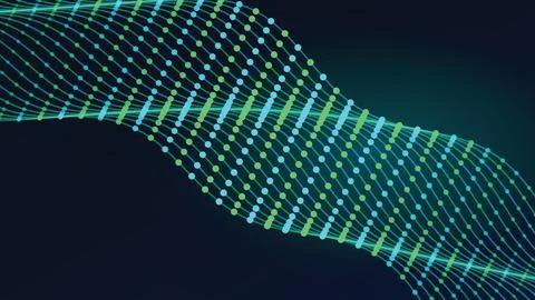 Abstract digital network background with flowing green and blue dots creati.. Stock Illustration