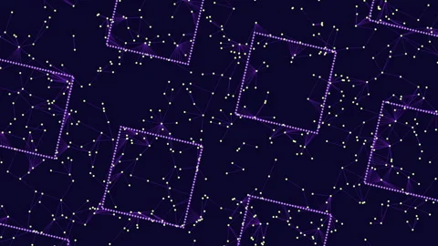 Abstract digital network background with glowing frames and connected nodes Stockbeeldmateriaal 330057225