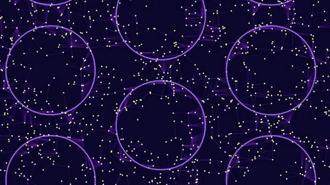 Abstract digital network background with glowing circles and connected nodes 動画素材 330057730