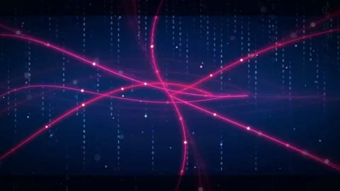 Abstract Digital Network Background with Glowing Pink Data Lines and Blue Stock Footage 336778678