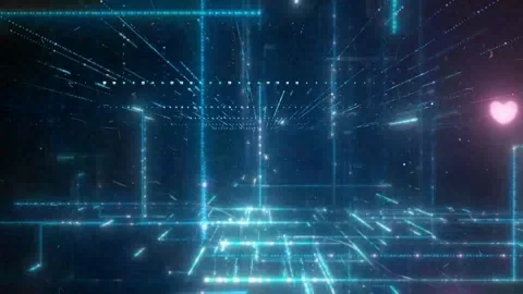 Abstract digital network background with glowing blue lines and floating pink Stock Footage 337461172