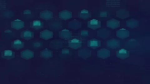 Abstract Digital Network Background with Glowing Blue Hexagonal Data Nodes and Stock Footage 339320088