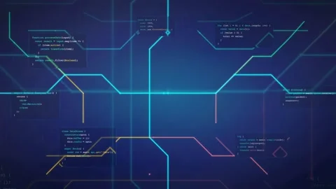 Abstract Digital Network Background with Glowing Circuit Lines and Floating Stock Footage 339973772