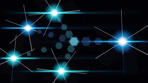 Abstract digital network background, with glowing blue, hexagon nodes Video stock 342443023