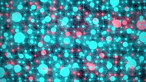Abstract digital network background with glowing blue and red particles 库存影片 343872665