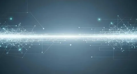 Abstract digital network background, glowing blue lines and particles formi.. Stock Illustration