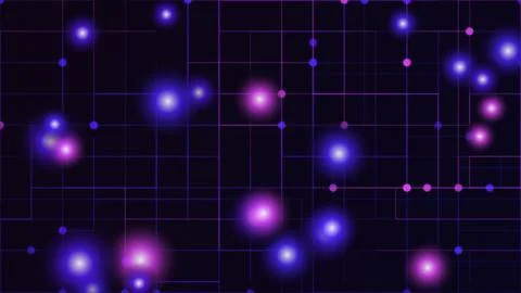 Abstract digital network background with glowing purple lights Stock Illustration