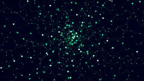 Abstract digital network background with glowing green nodes and wavy lines.. Stock Illustration