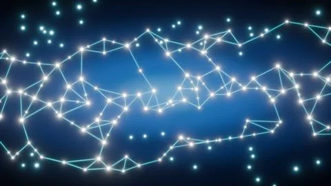 Abstract Digital Network Background With Glowing Connected Particles And Li.. Illustrazione stock