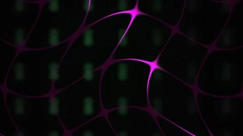 Abstract Digital Network Background with Pulsing Pink Light Nodes and Grid. Video stock 341785543