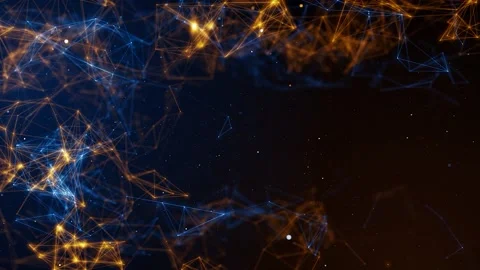 Abstract Digital Network with Blue and Orange Glowing Connections Stockbeeldmateriaal 343823704
