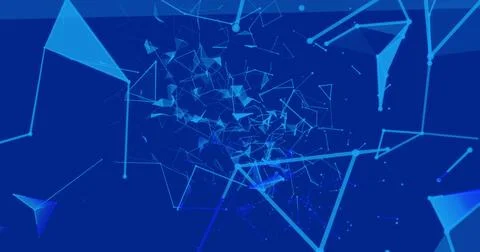 Abstract digital network with blue geometric shapes and connecting lines Stock Illustration