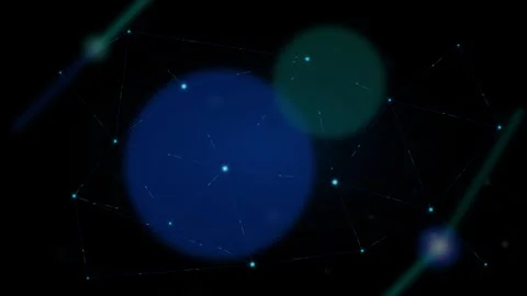 Abstract digital network with bright blue glowing nodes and blurred bokeh c.. 動画素材 335826367