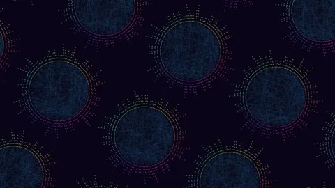 Abstract digital network circles with colorful data points on dark background Stockbeeldmateriaal 330068897