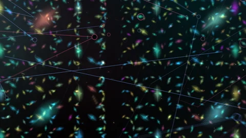Abstract Digital Network Colorful Particles and Geometric Connection Lines Video stock 334123298