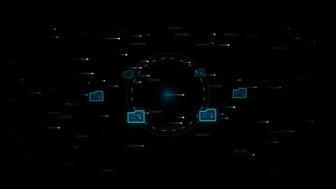 Abstract digital network concept with glowing blue folder icons and binary .. Video stock 345682092